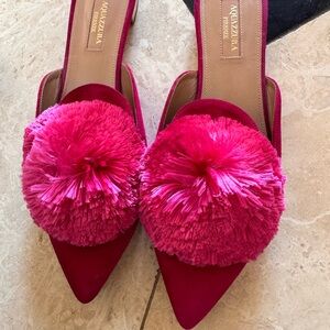 Aquazzura Hot Pink Pom-Pom Pointed Toe Flats